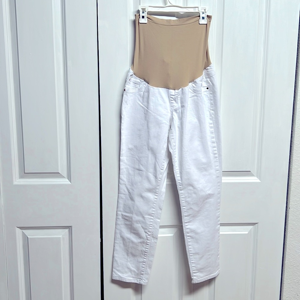 A Pea in the Pod White Denim 3 Pocket Crop Maternity Jeans Size 10